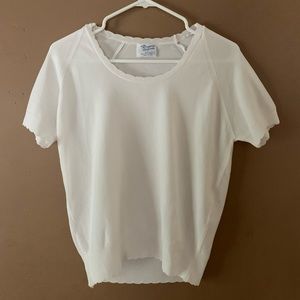 Vintage Dainty White T-Shirt with Ruffled Edges